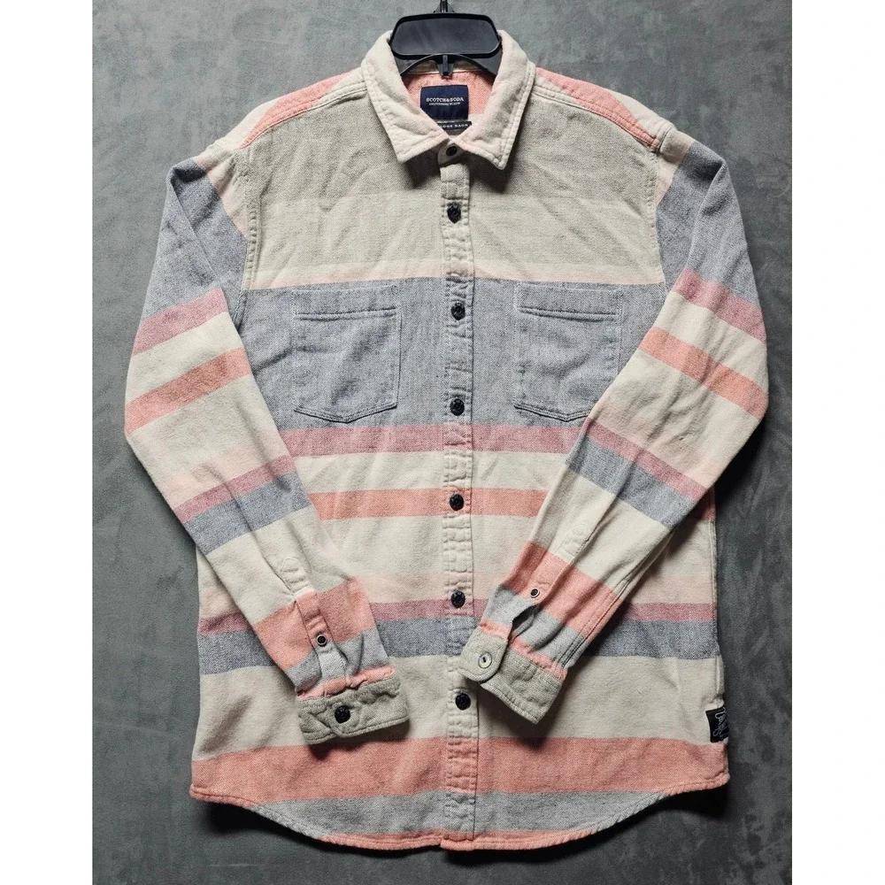 Scotch & Soda Amsterdams Blauw Mens Striped Cotton Western Button Down Shirt L